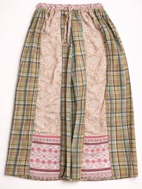 POL Patchwork Plaid Floral Cropped Wide Leg Pants M Boho Cottagecore